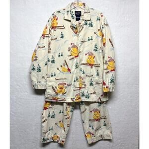 Nick & Nora Vintage Christmas Skiing Rubber Duckie Flannel Pajama Set Size XL